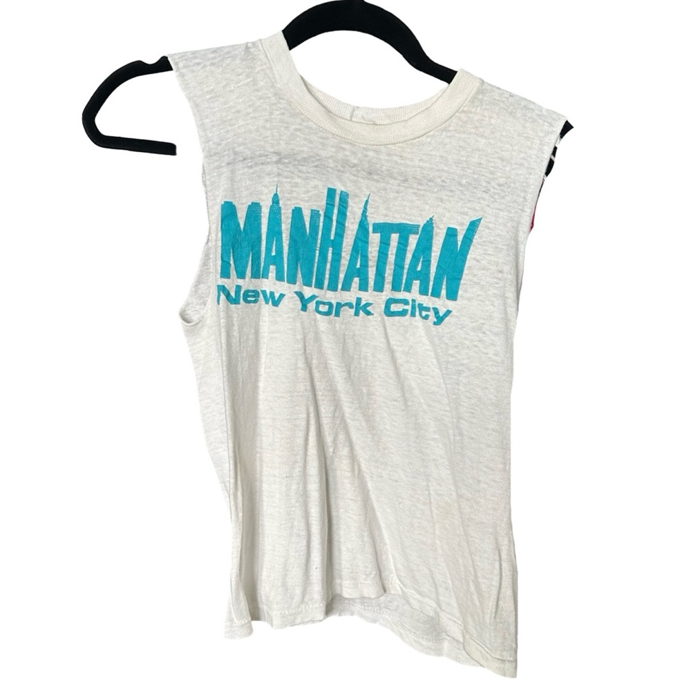Authentic Vintage 80s / 90s Manhattan Tee Cutoff Crop Sleeveless T-Shirt Small